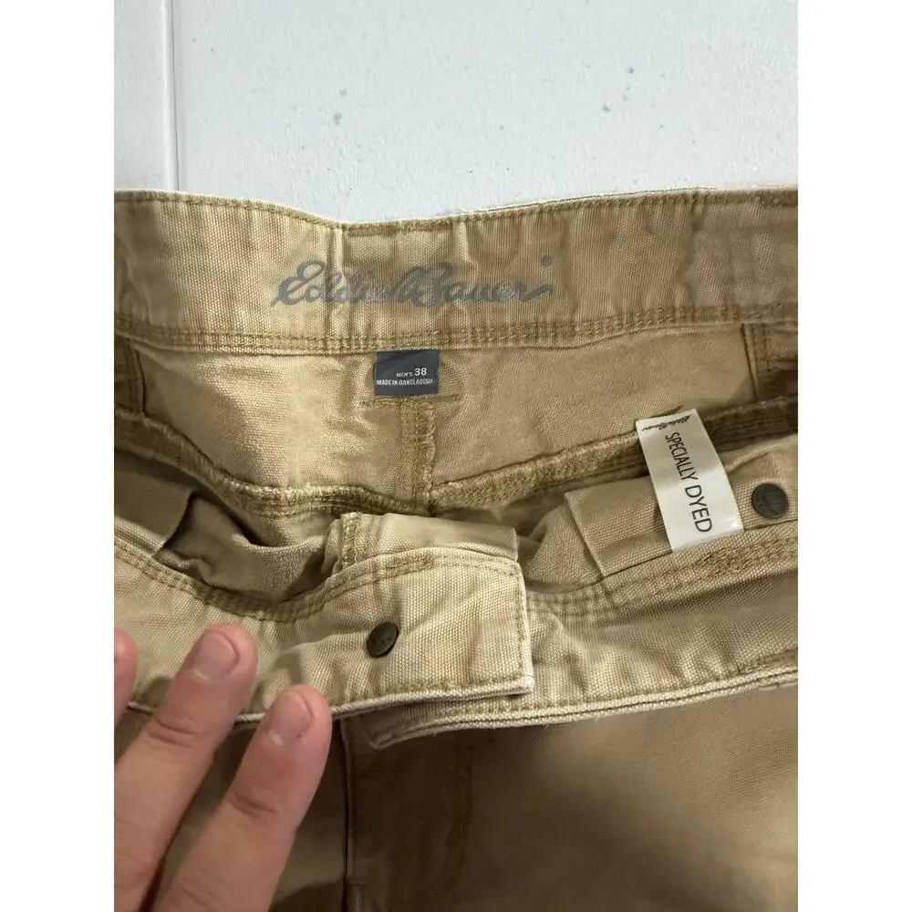 Eddie Bauer Men's Size 38 Khaki Specially Dyed Canvas Carpenter Cargo Shorts